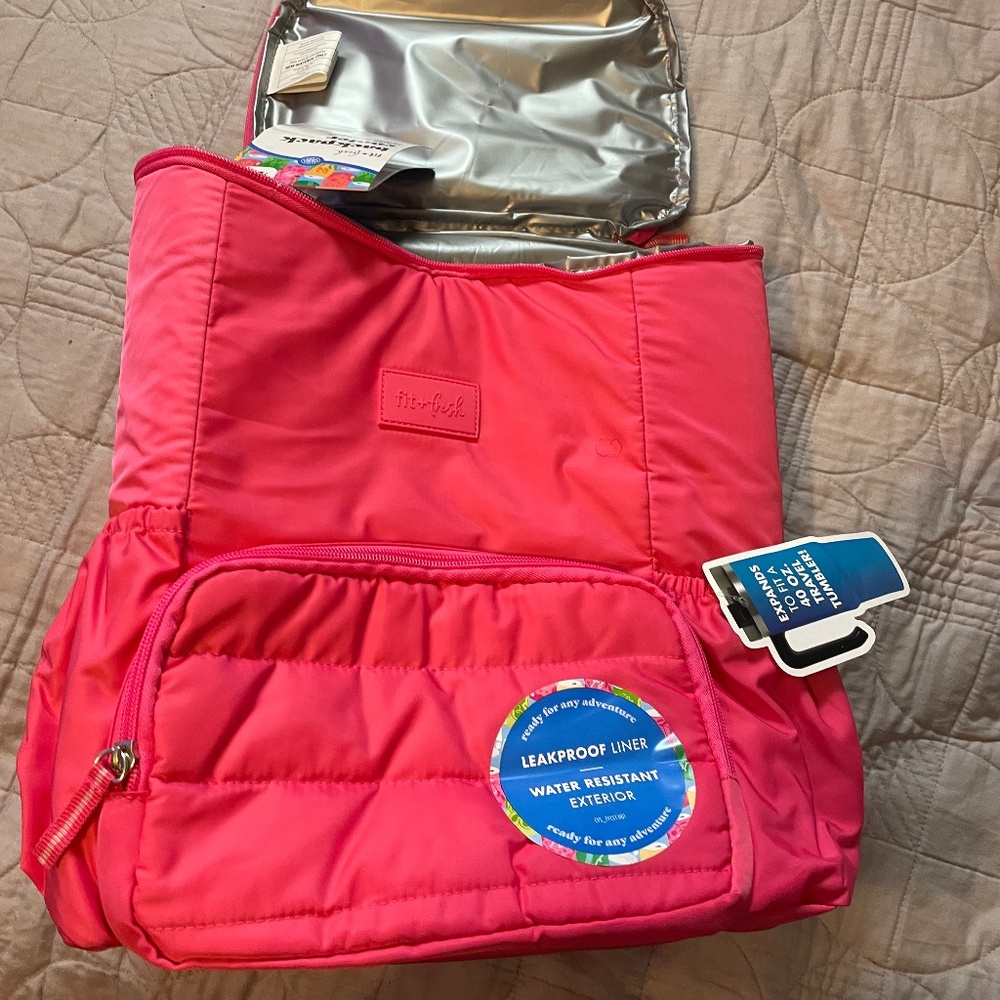 Fit fresh backpack cooler, water resistant, and exterior fabric.